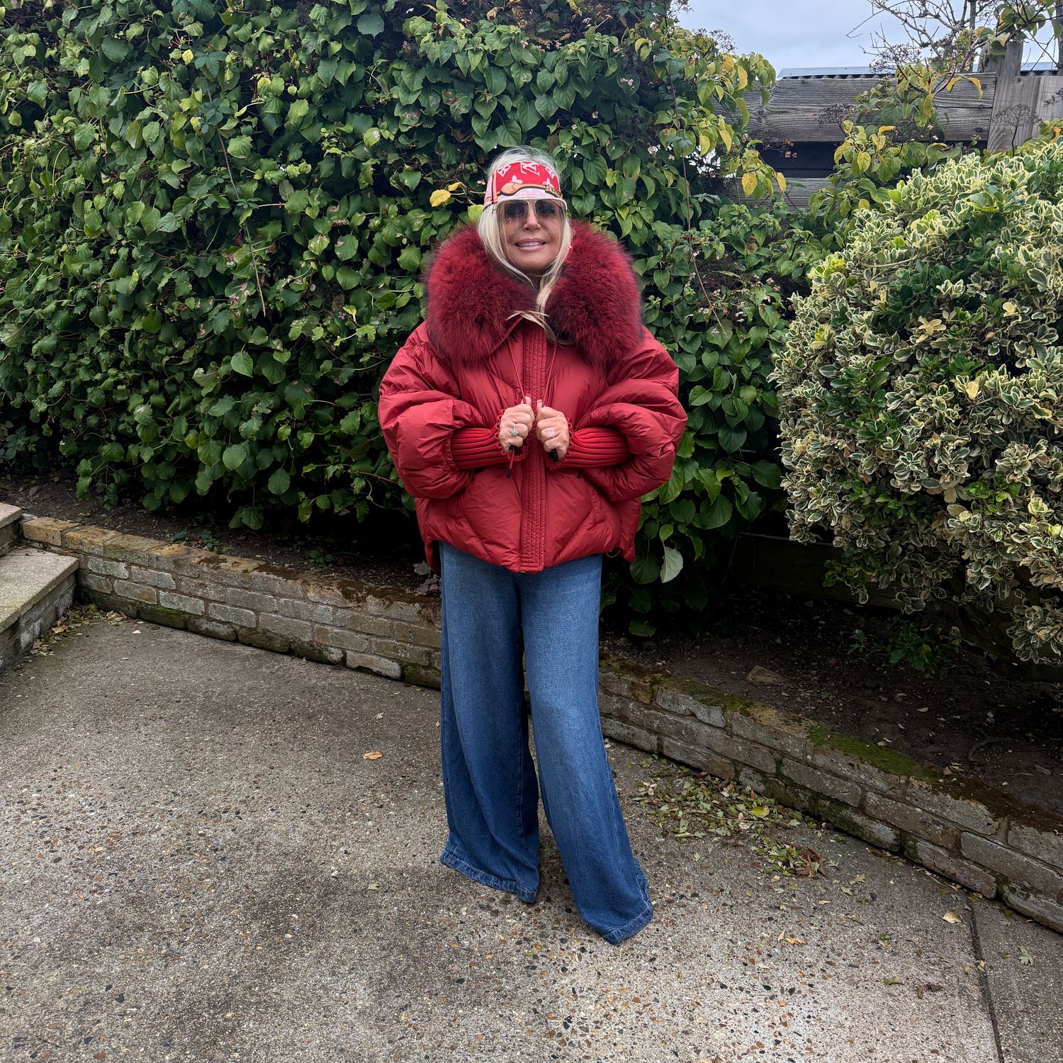 Batwing Duck Down &amp; Raccoon Puffer Jacket (red)