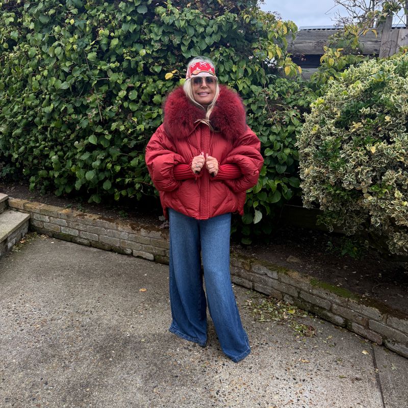 Batwing Duck Down &amp; Raccoon Puffer Jacket (red)