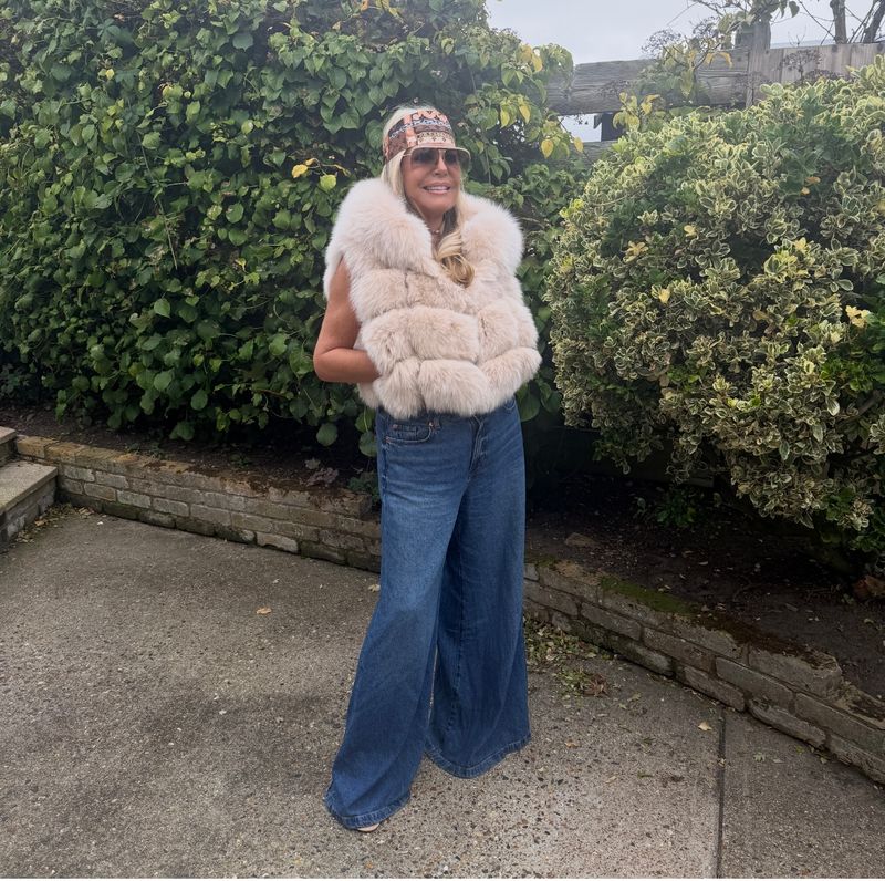 Fox Fur Hooded Gilet ( cream)