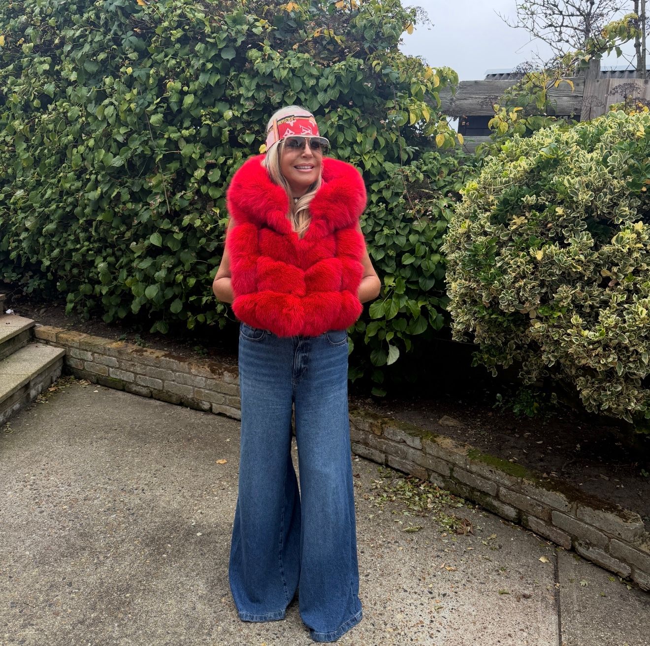 Fox Fur Hooded Gilet (red)