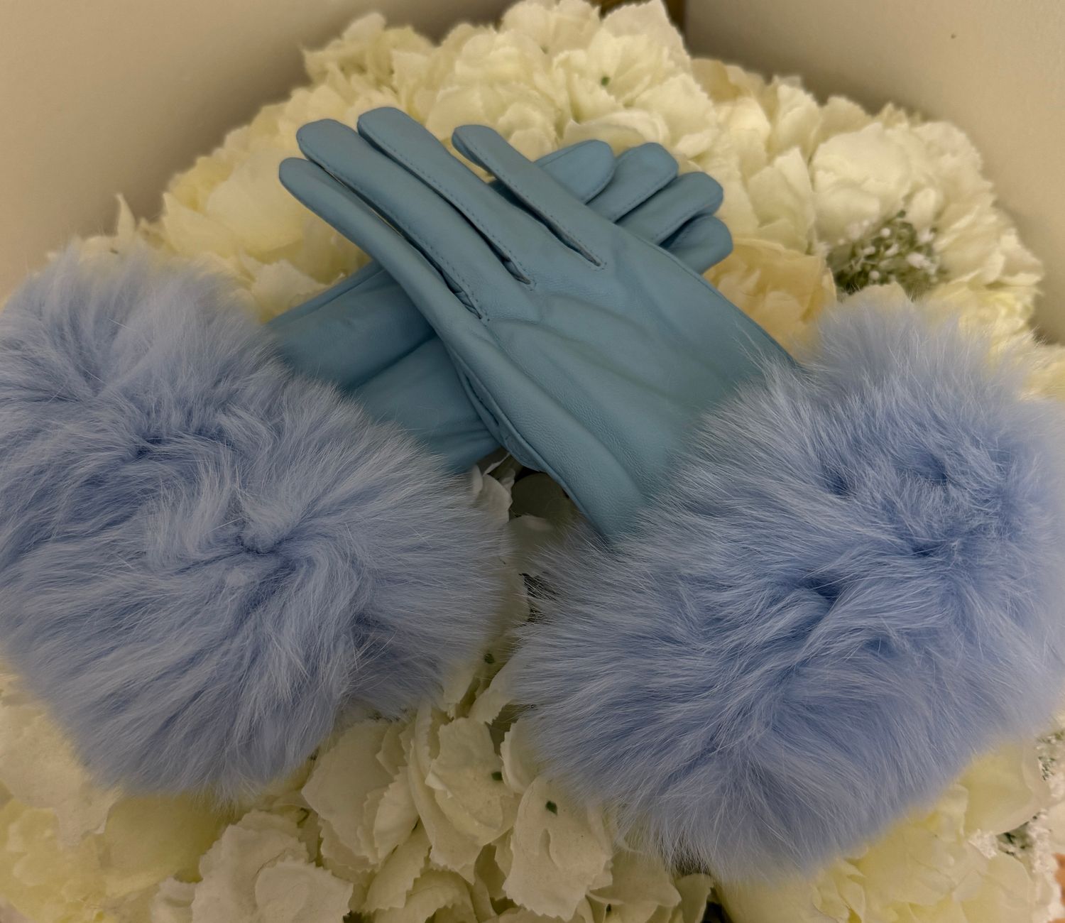 Leather &amp; Fox Fur Gloves ( blue)
