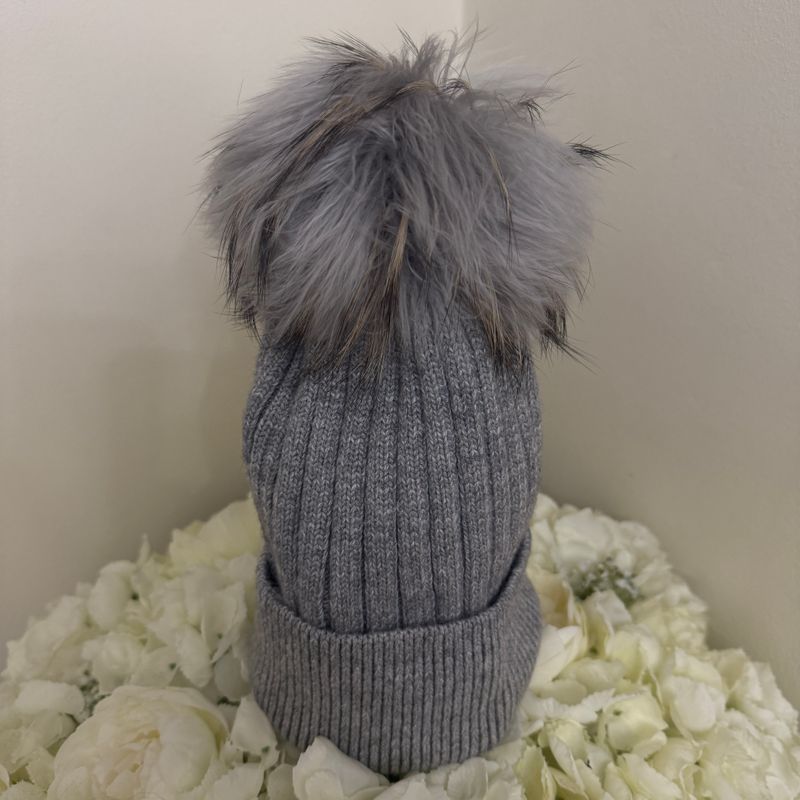 Extra Large Angora Pom Pom Hat (grey)