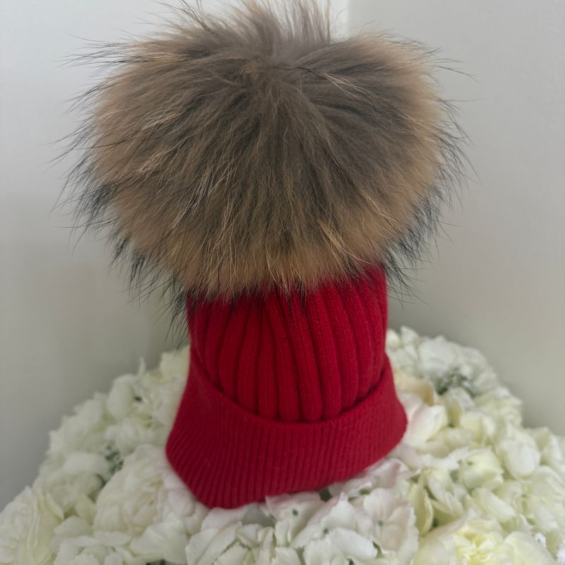 Extra Large Angora Pom Pom Hat (red)