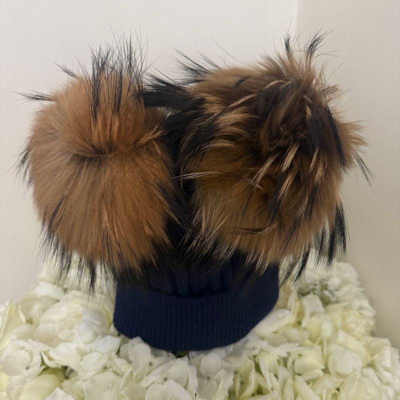 Extra Large Angora Double Pom Pom Hat (navy)