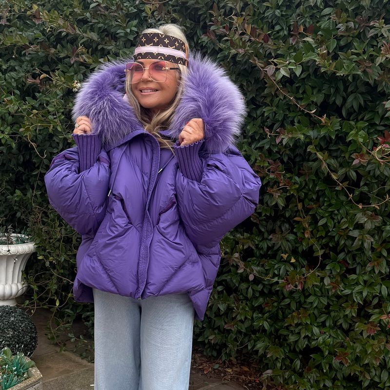 Batwing Down &amp; Raccoon  Puffer Jacket ( purple )