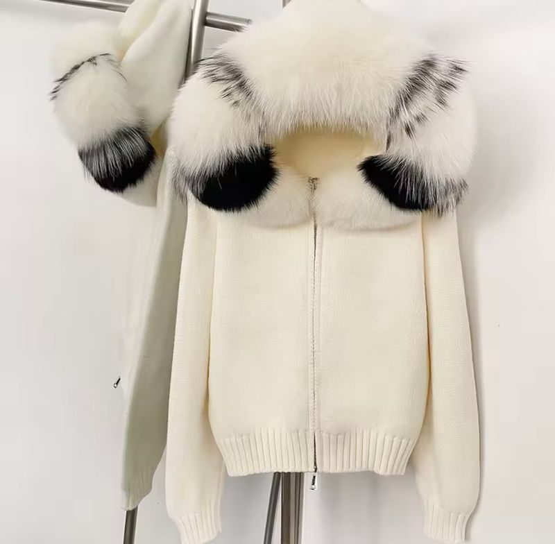 Fox Fur Cardigan ( cream &amp; black fur )