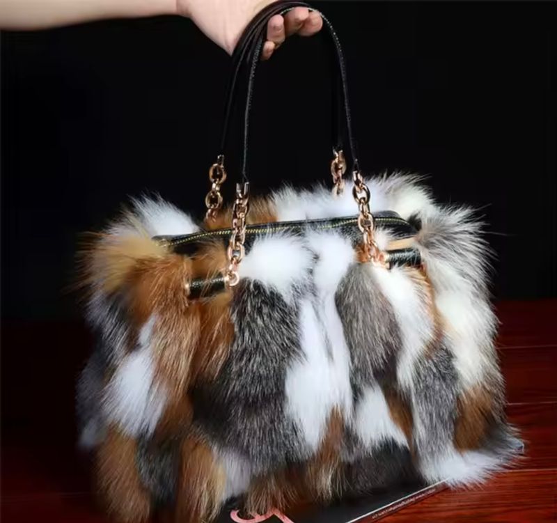 Fox Fur &amp; Leather Hand Bag