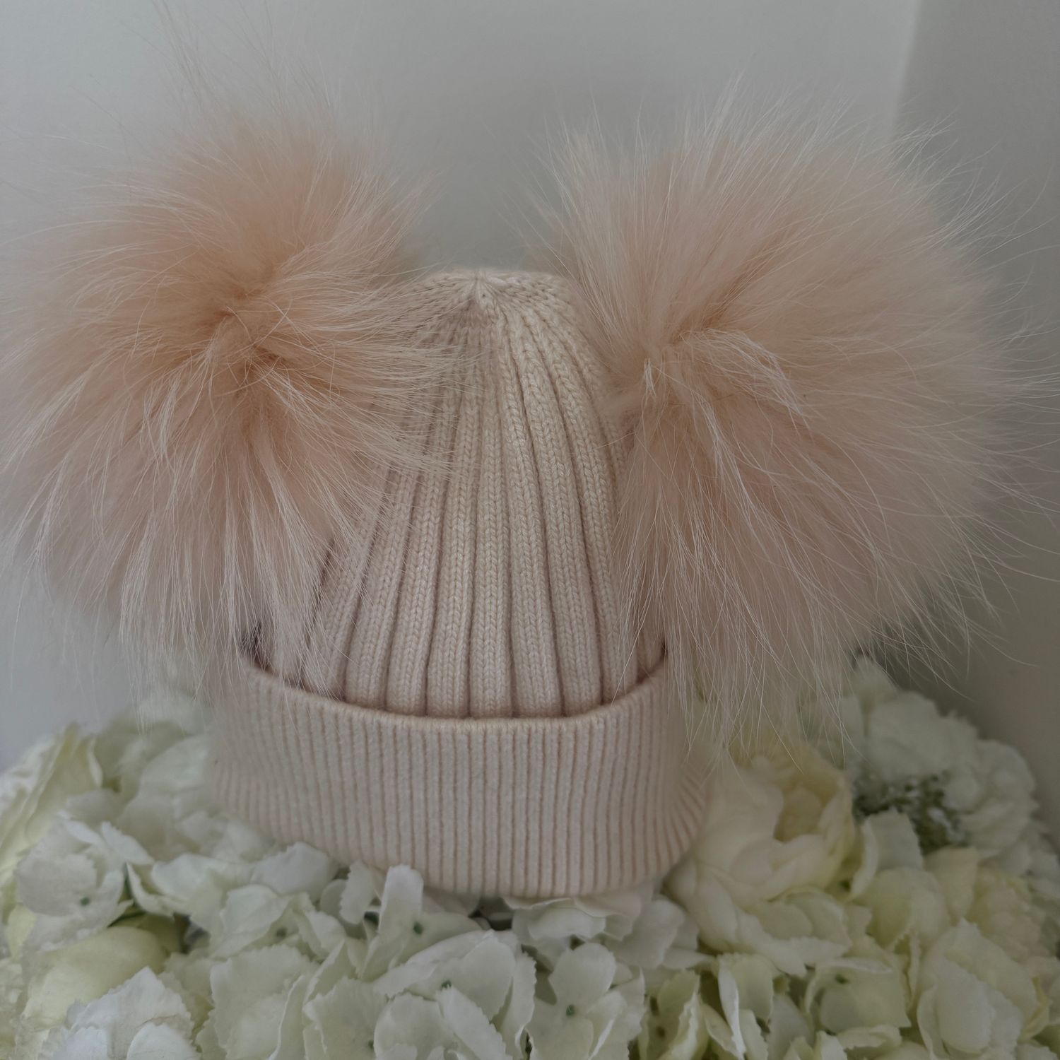 Extra Large Double Pom Pom Hat ( beige)