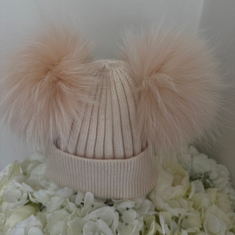 Extra Large Double Pom Pom Hat ( beige)