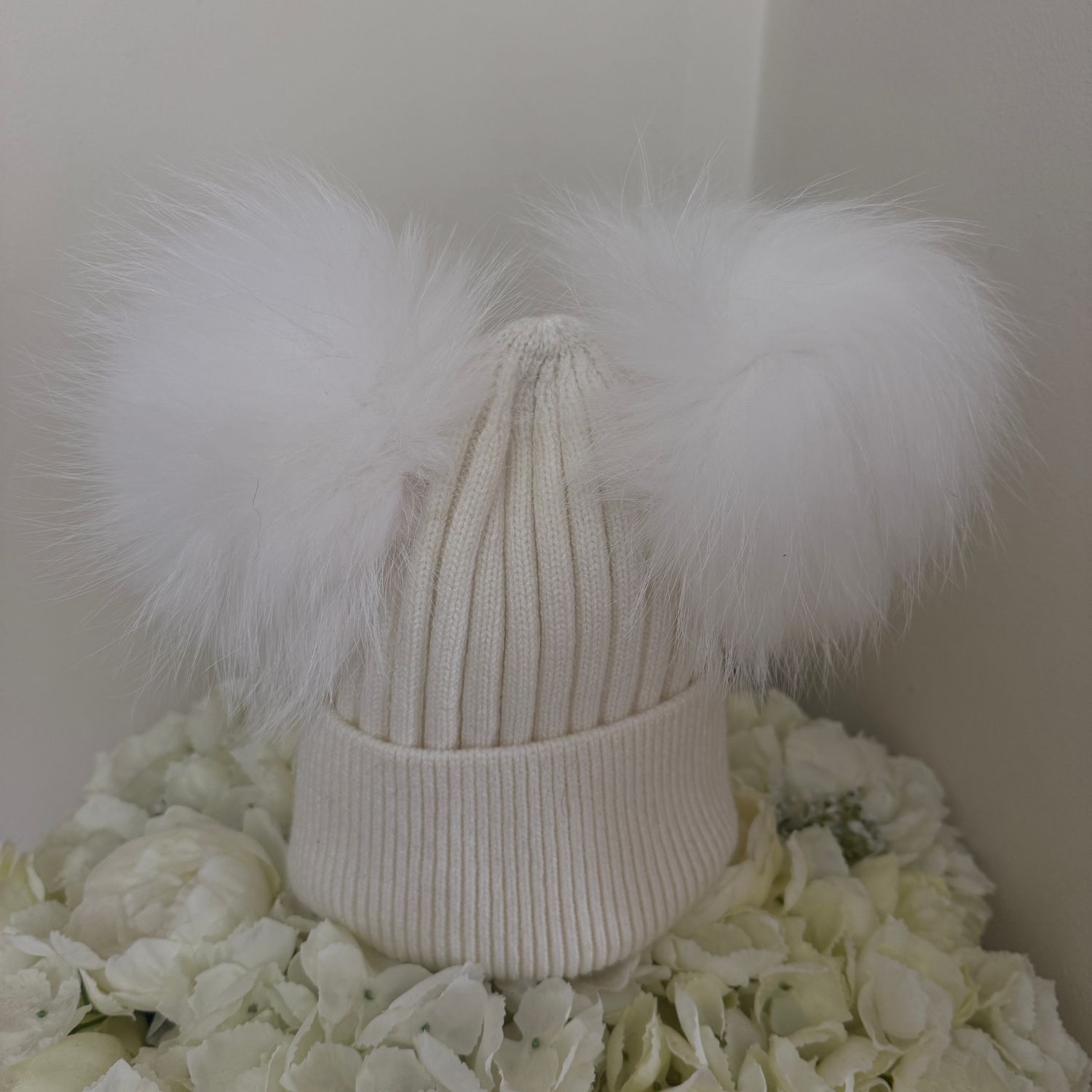 Extra Large Double Pom Pom Hat ( cream)