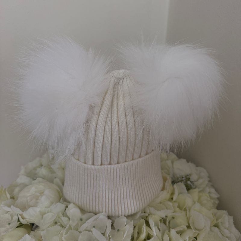 Extra Large Double Pom Pom Hat ( cream)