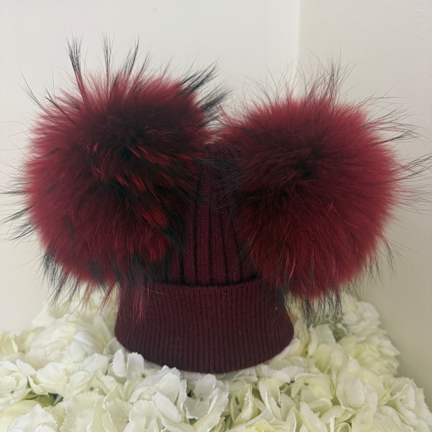 Extra Large Double  Pom Pom Hat ( wine)