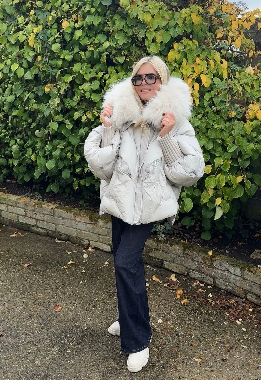 Batwing Raccoon Fur Puffer Jacket (stone)