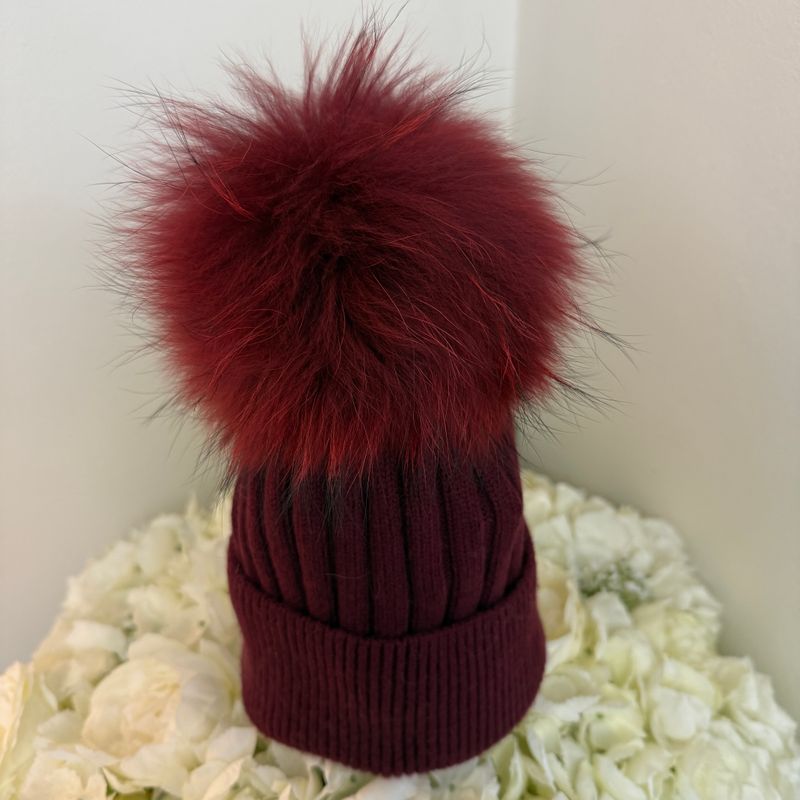 Angora Extra Large Pom Pom Hat ( burgundy )