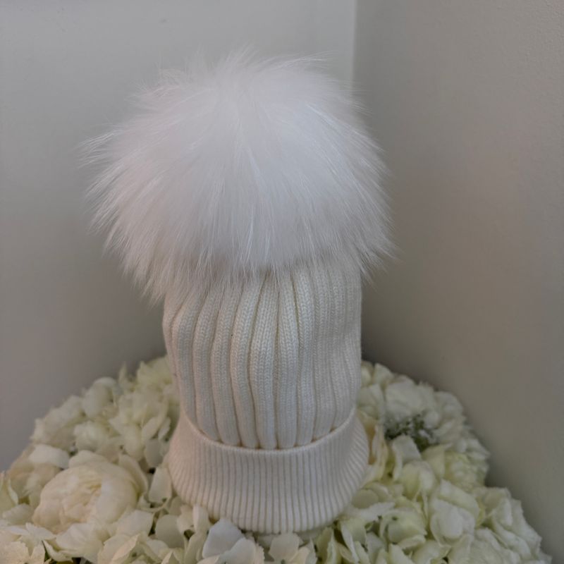 Angora Extra Large Pom Pom Hat ( cream )