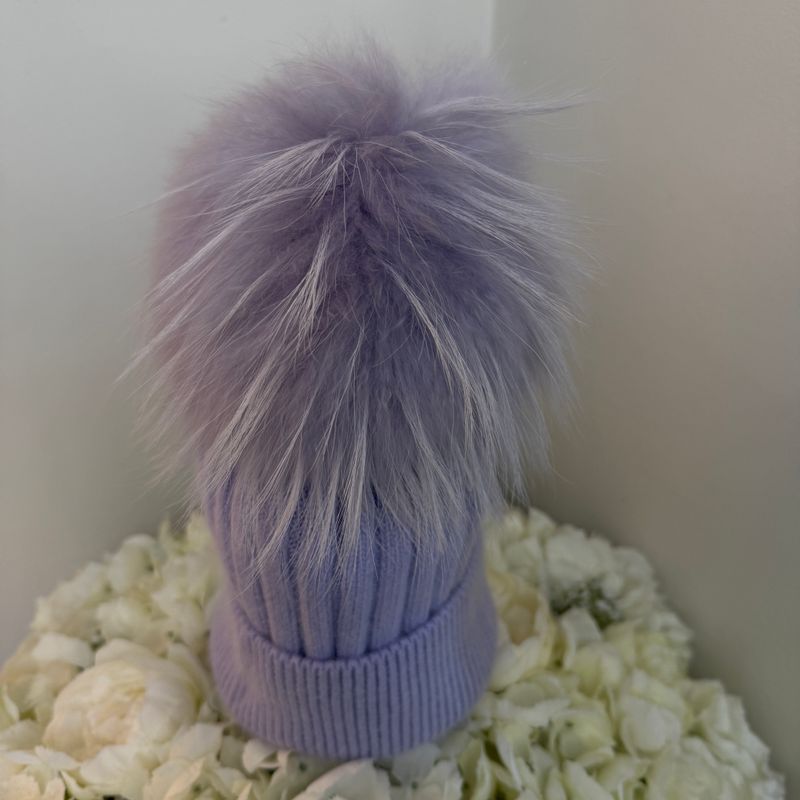 Angora Extra Large Pom Pom Hat ( lilac)