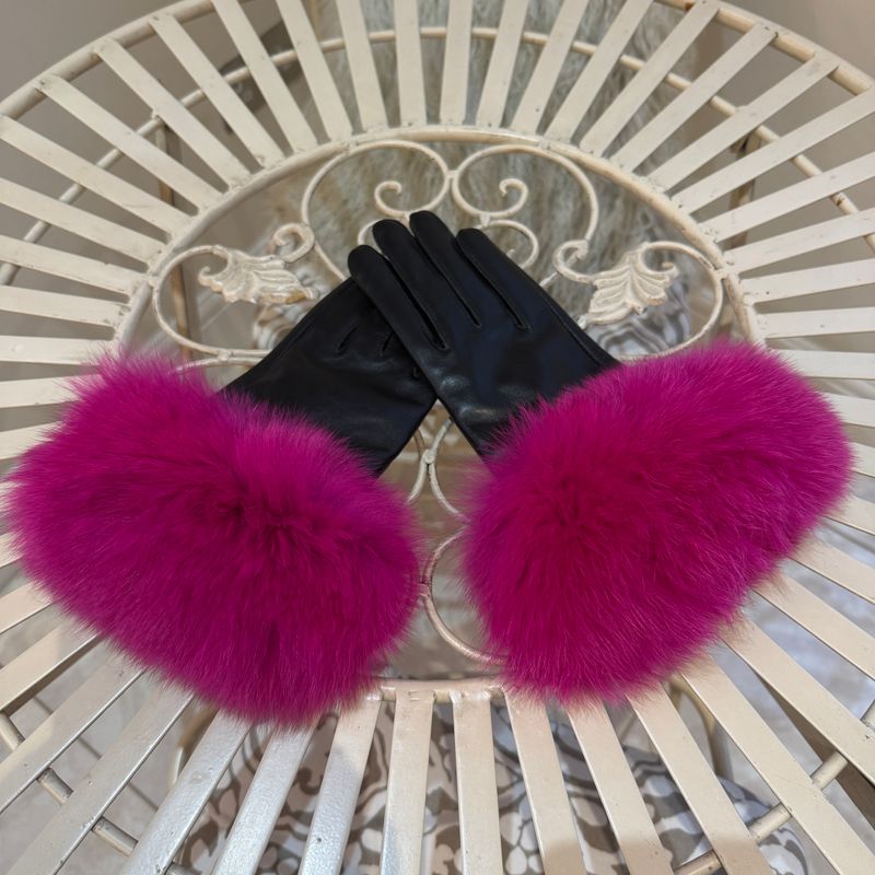 Leather &amp; Fox Fur Gloves ( hot pink )