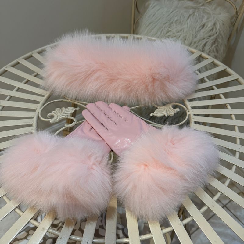 Fox Fur Headband &amp; Glove Set ( baby pink )