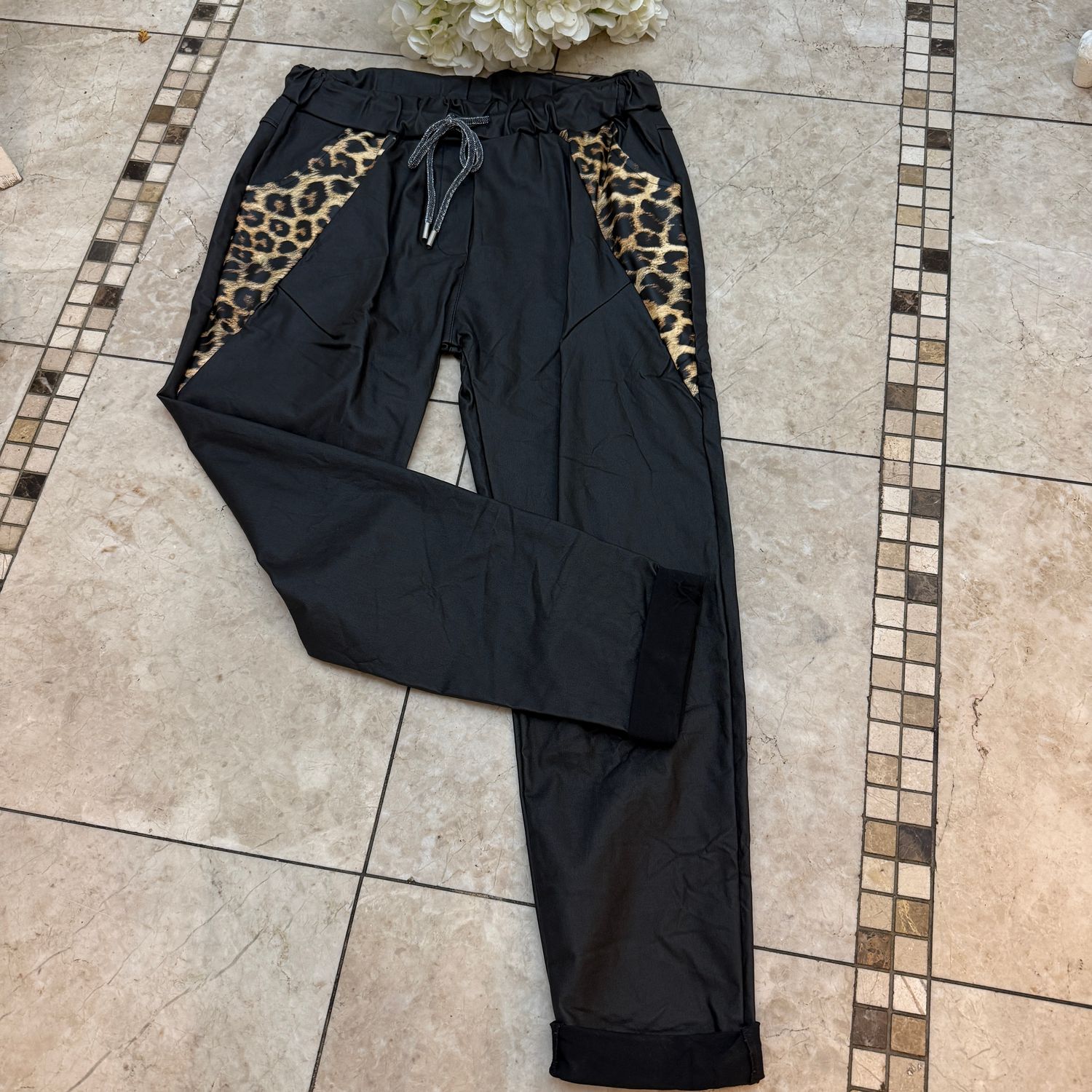 Leather &amp; Leopard Look Magic Trouser