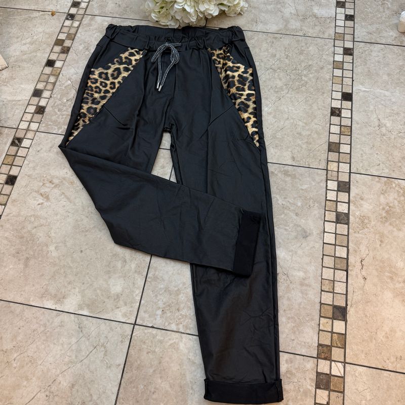 Leather &amp; Leopard Look Magic Trouser