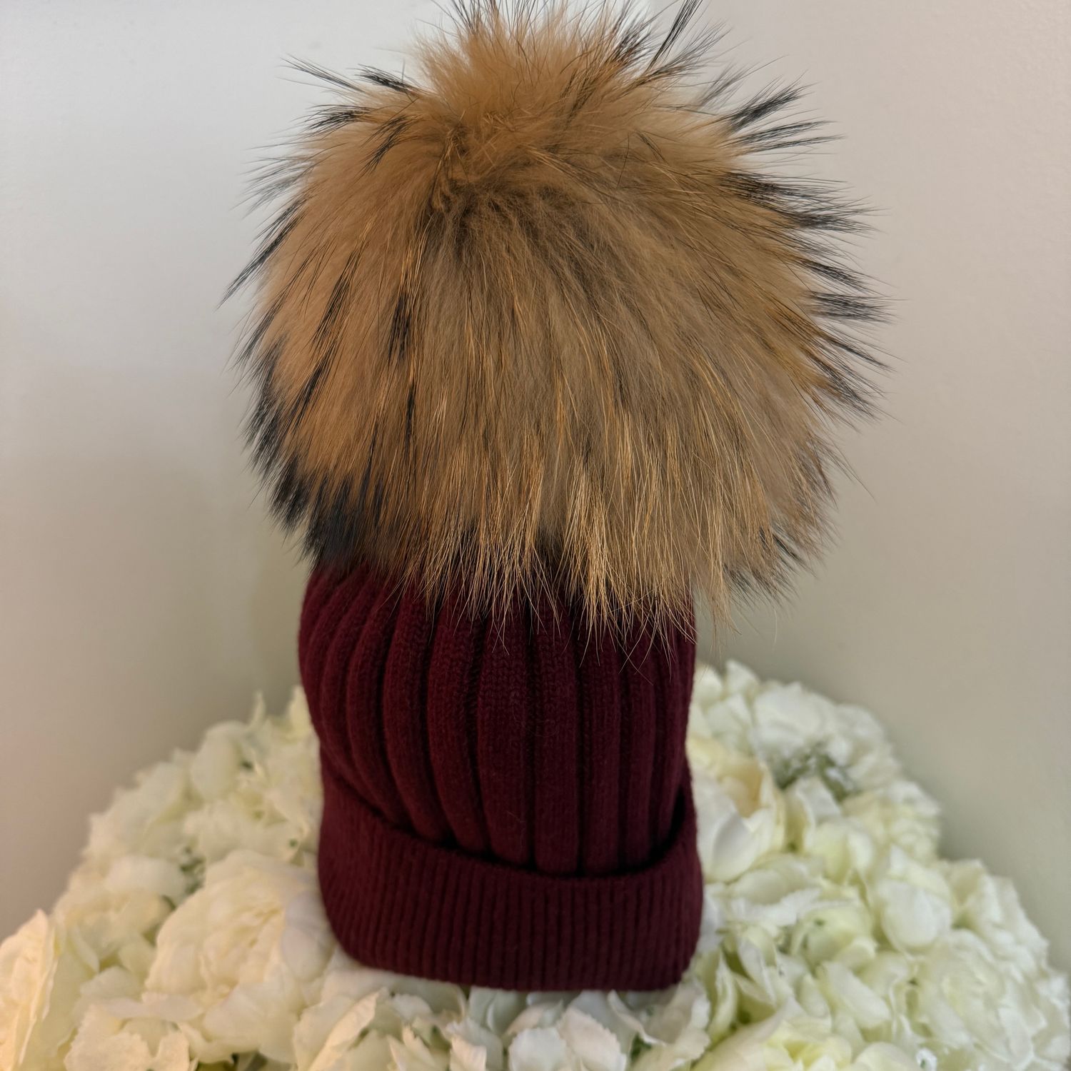 Extra Large Pom Pom Hat ( burgundy )