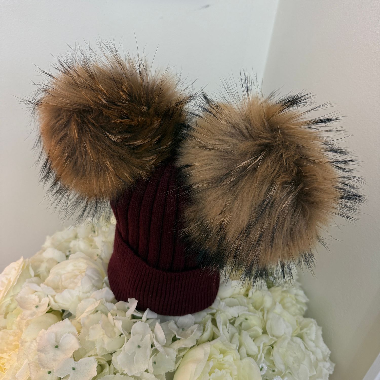 Extra Large Double Pom Pom Hat ( burgundy)