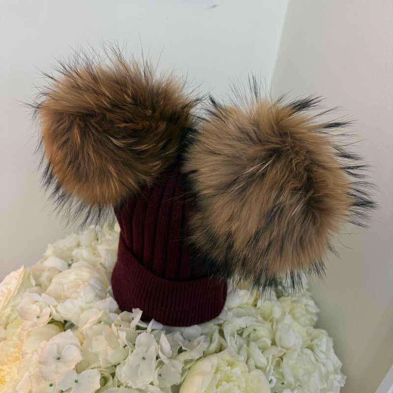 Extra Large Double Pom Pom Hat ( burgundy)