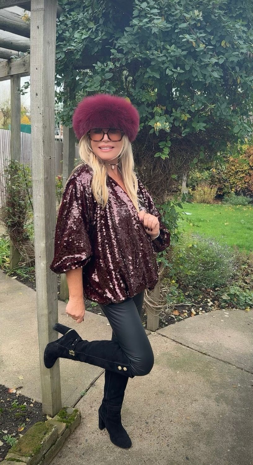 Heavy Sequin Batwing Top ( burgundy)