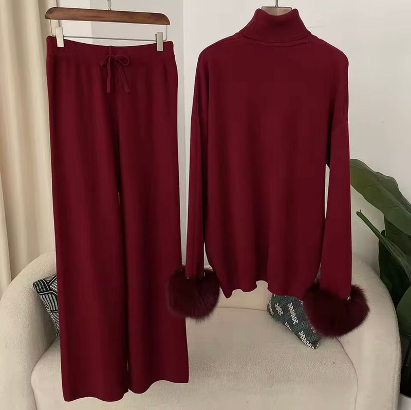 Fox Fur Cuff Lounge Set ( wine)