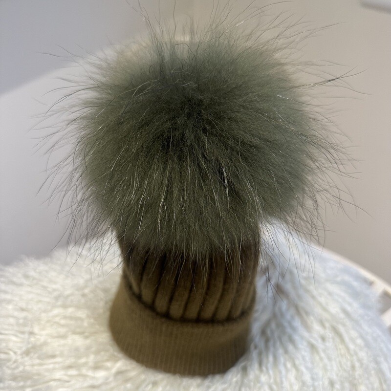 Extra Large Fur Pom Pom Hat (khaki)