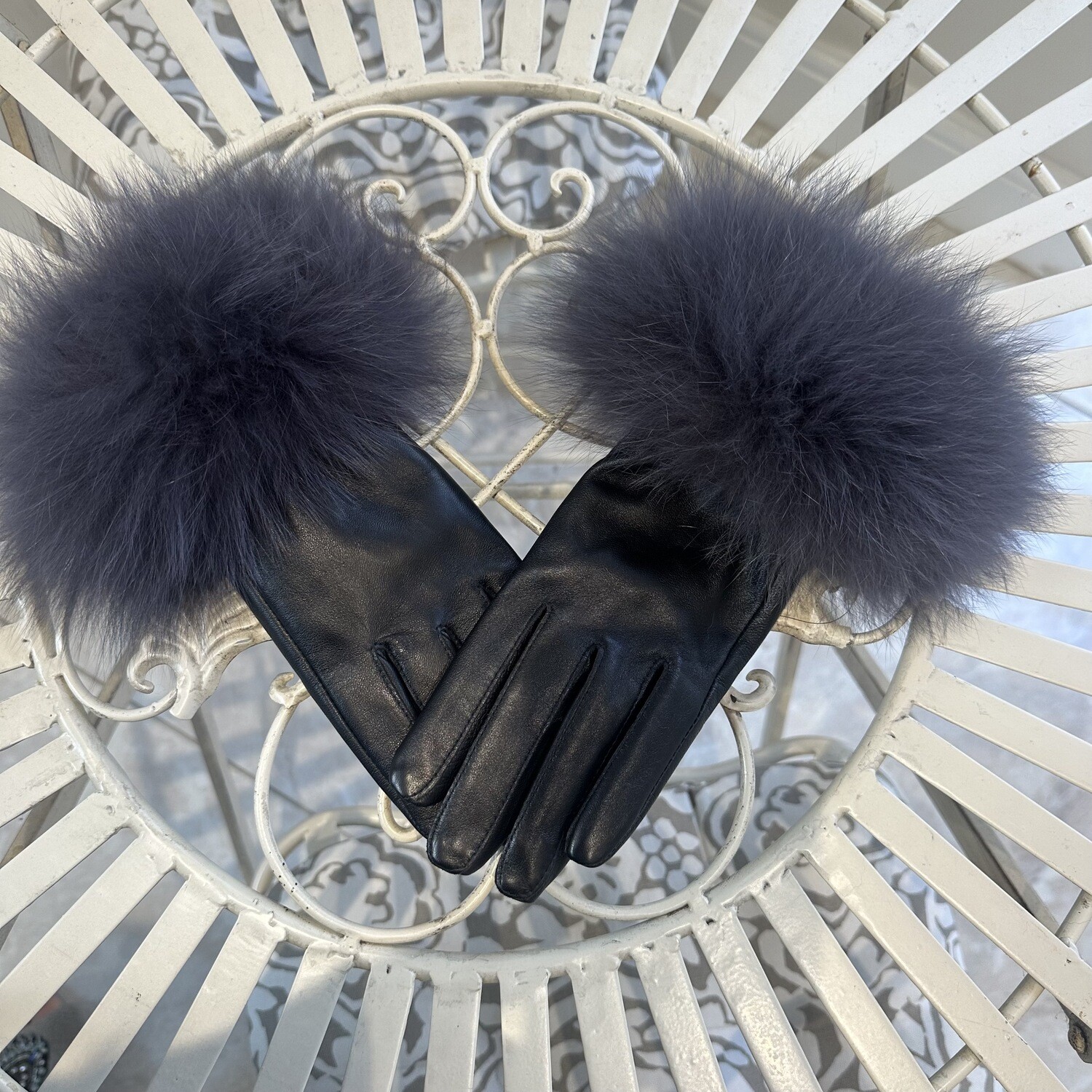 Leather &amp; Fox Fur  Gloves (dark grey)