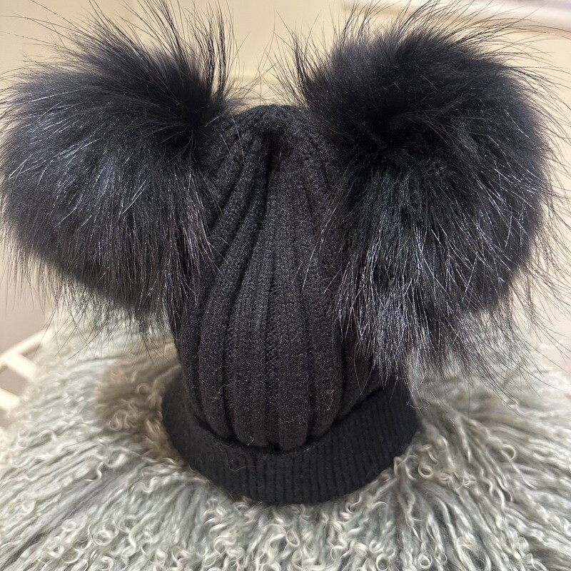 Extra Large Fox Fur Pom Pom (black)