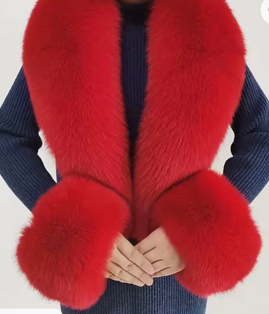 Long Fox Fur Collar &amp; Cuff (red)