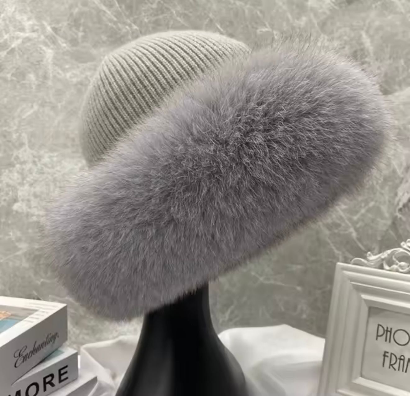 Fox Fur &amp; Wool Hat (grey)