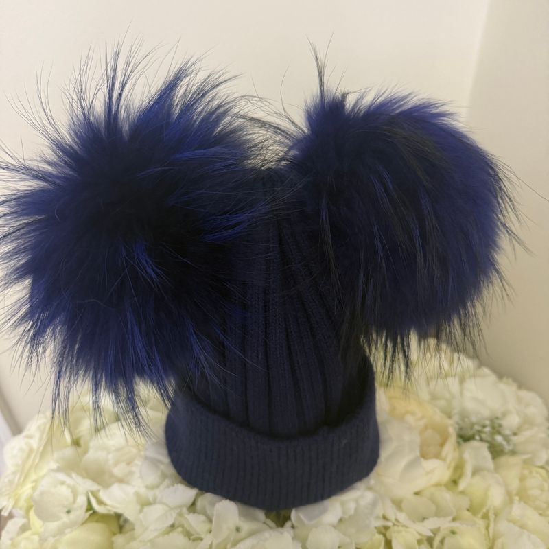 Extra Large Double Angora Pom Pom Hat ( navy)