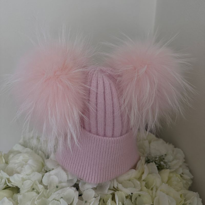 Extra Large Double Pom Pom Hat (baby pink)