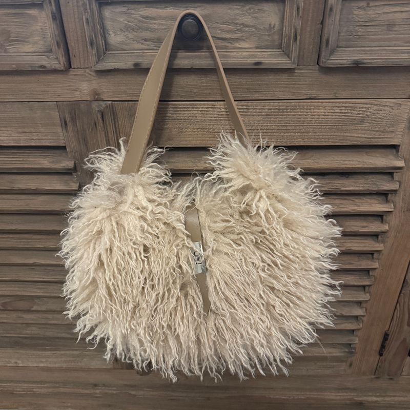 Faux Mongolian Bag ( winter white )