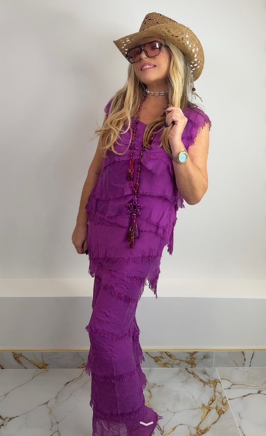 Silk Layered Trouser Set (purple)