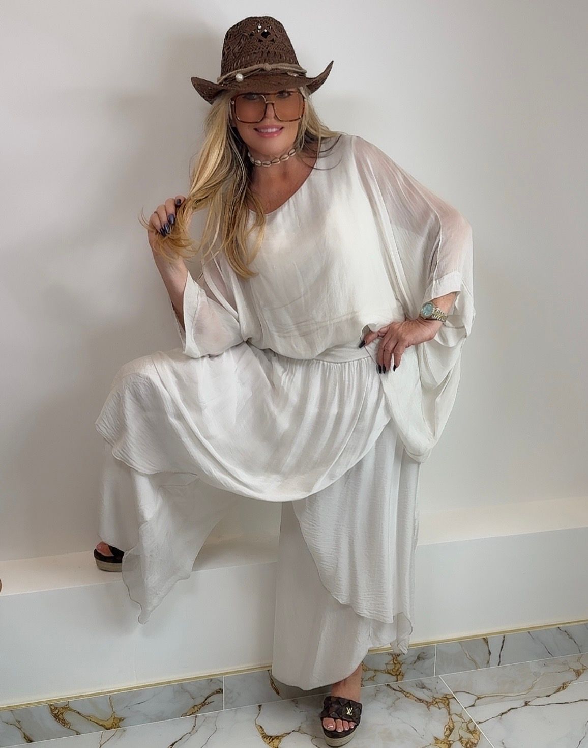 Oyster Silk Wrap Trouser Set