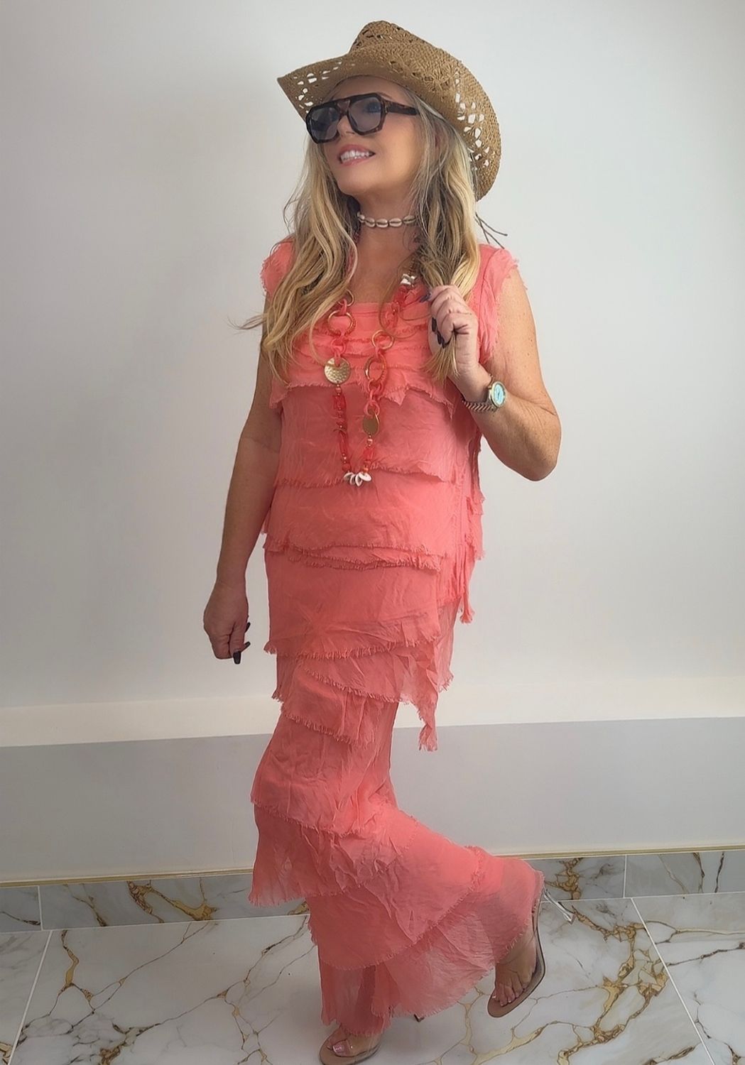 Layered Silk Set (coral )