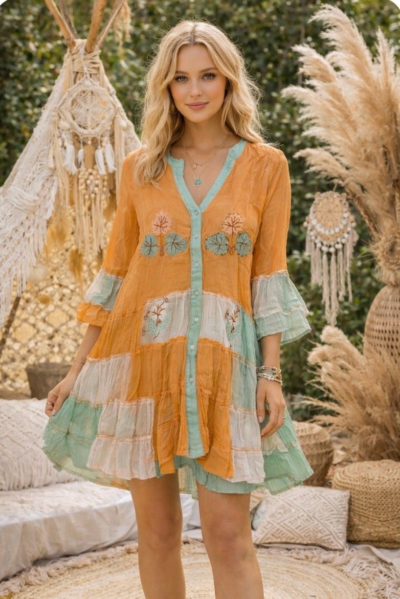 Swing Dress (peach &amp; turquoise)
