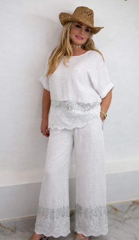 White Linen &amp; Sequin Set