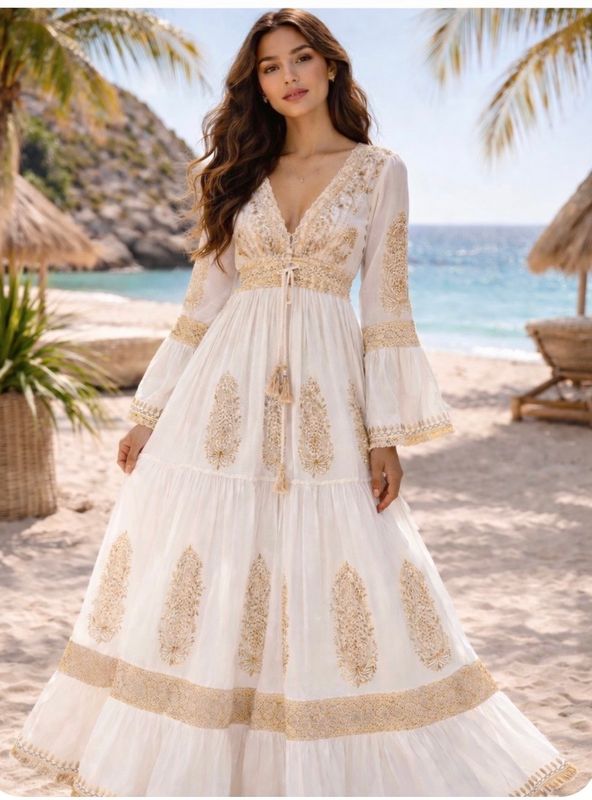 Bohemian White &amp; Beige Dress