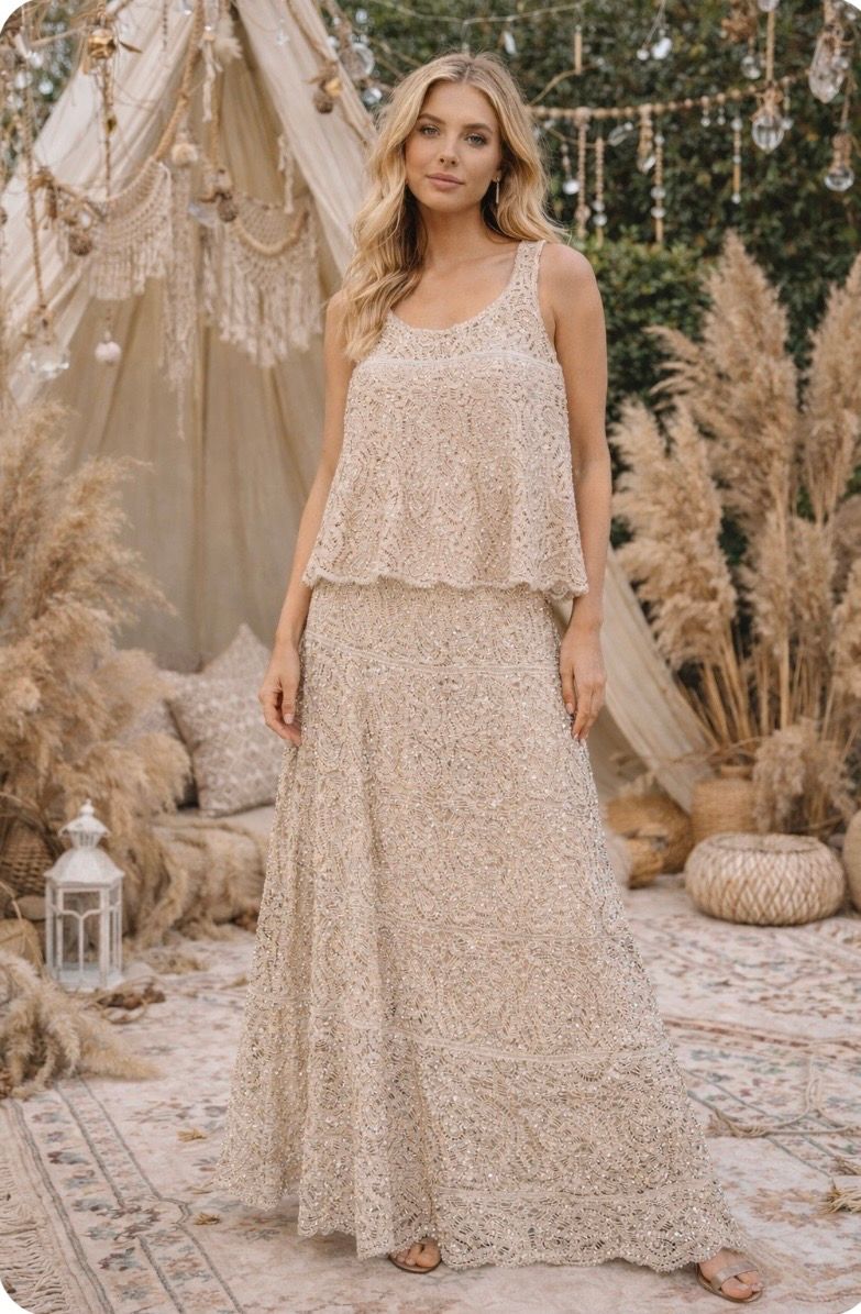 Sequin Crochet Skirt Set