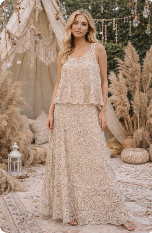 Sequin Crochet Skirt Set