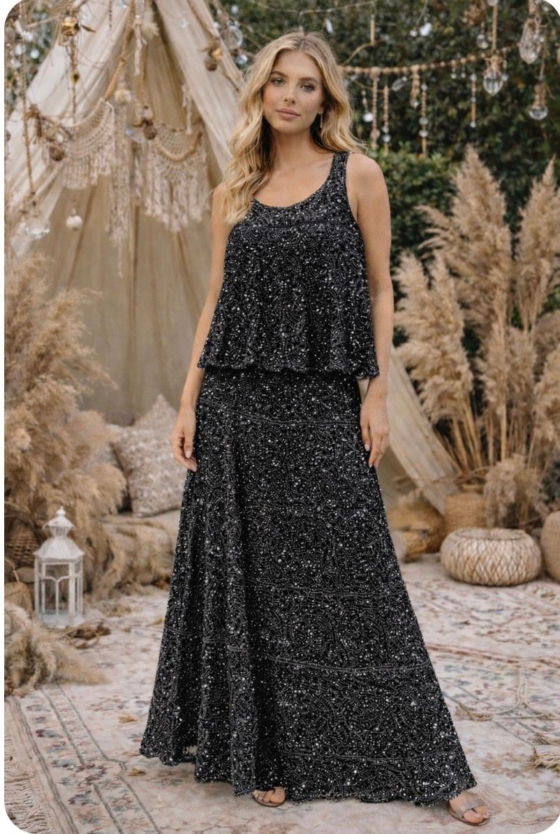Sequin Crochet Skirt Set ( black)
