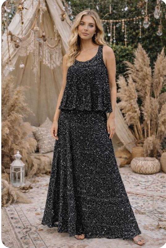 Sequin Crochet Skirt Set ( black)