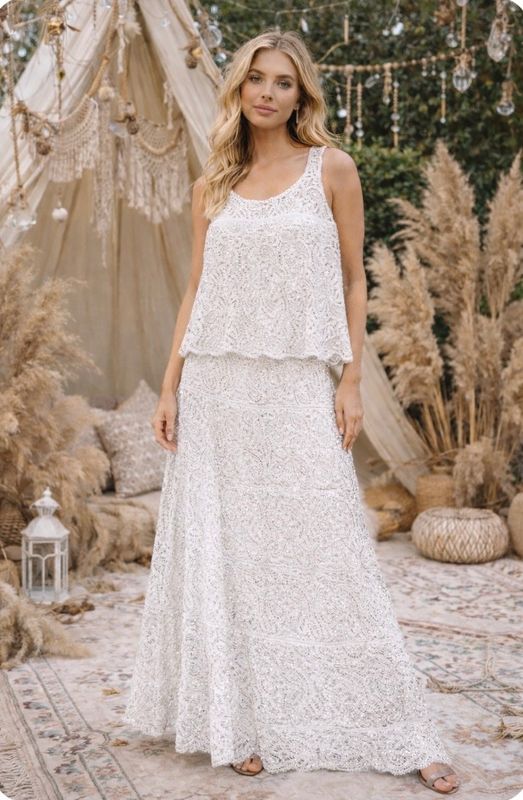 Sequin Crochet Skirt Set ( white)