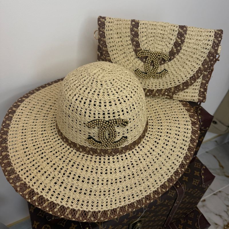 Hat &amp; Clutch Set ( beige &amp; brown)