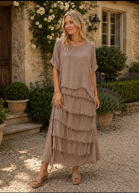 Silk Layered Dress ( mocha)